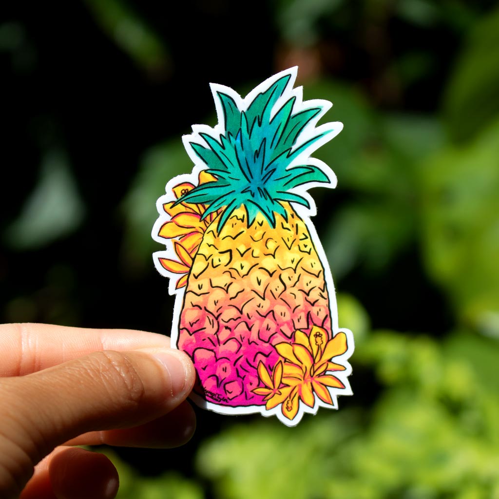 PINEAPPLE FLORAL WHITE STICKER - SMALL – Lauren Taylor Creations